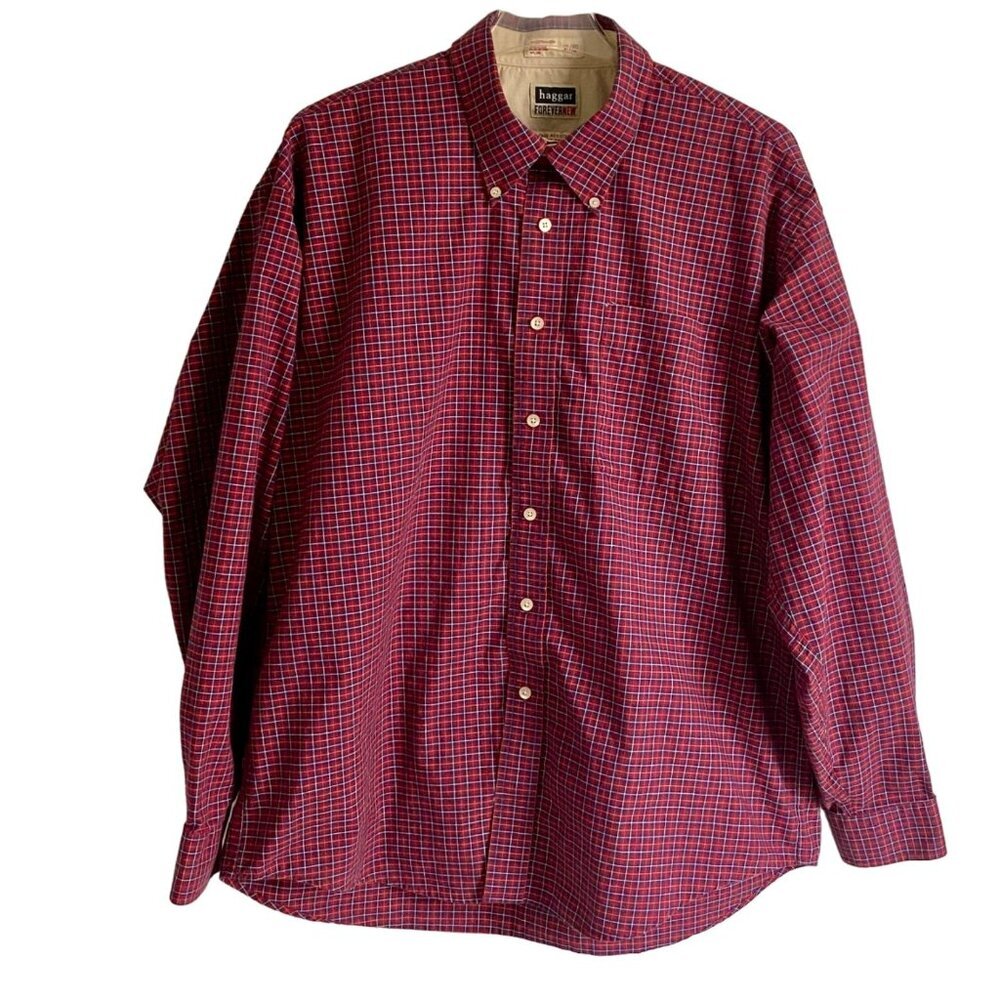 Haggar Forever Cotton Long Sleeve Button Down Shirt Wrinkle Resistant Men's XL